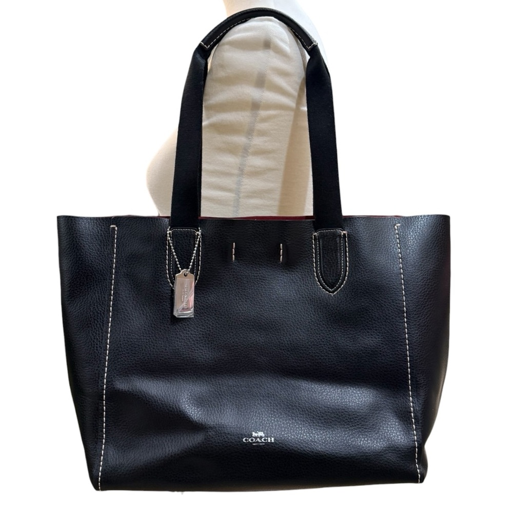 Coach NWT Derby Tote Bag 58660 Black Soft Leather Canvas Handles Shopper Purse
